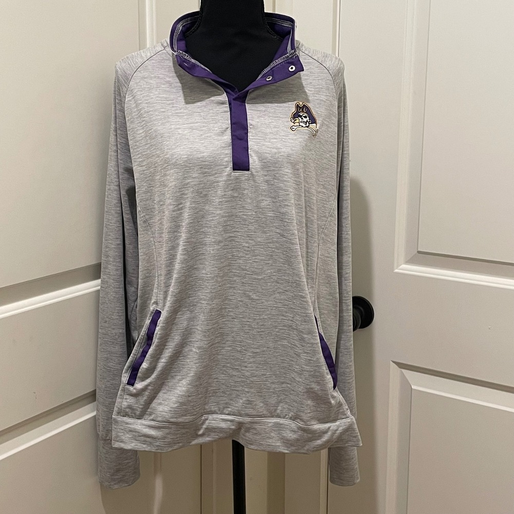 ECU Pirates Pullover Sweatshirt‎ Light Gray Purple Logo Women's XXL